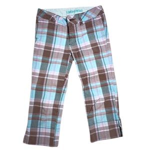 Limited Too Capris Tartan Lagoon Blue/Brown Sz 10 Slim